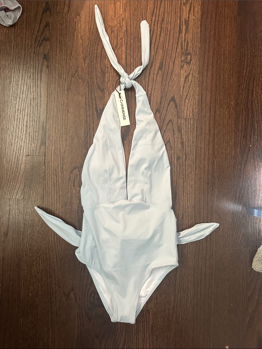 Commense light blue Halter One-Piece Swimsuit with back Tie and padding, NWT